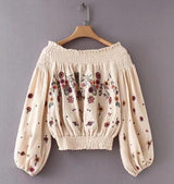 Lantern Sleeve Embroidered Off The Shoulder Boho Top