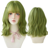 Olive Green Wig With Bangs Heat Resistant Synthetic Mid-length Wig