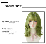 Olive Green Wig With Bangs Heat Resistant Synthetic Mid-length Wig