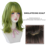 Olive Green Wig With Bangs Heat Resistant Synthetic Mid-length Wig