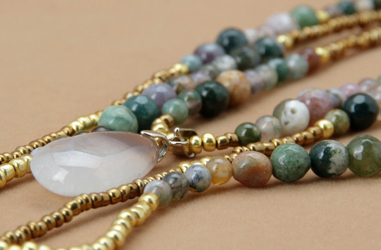 Natural India Onyx with Seed Beads 3 Layered Necklace