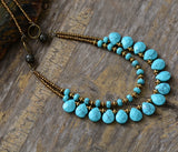 Teardrop Turquoise Stones Seed Beads Necklace