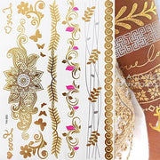 Boho Metallic Gold Feathers Festival Temporary Tattoos