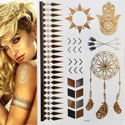 Boho Metallic Gold Feathers Festival Temporary Tattoos