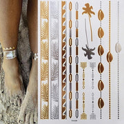 Boho Metallic Gold Feathers Festival Temporary Tattoos
