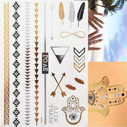 Boho Metallic Gold Feathers Festival Temporary Tattoos