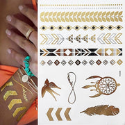 Boho Metallic Gold Feathers Festival Temporary Tattoos