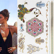 Boho Metallic Gold Feathers Festival Temporary Tattoos