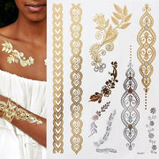 Boho Metallic Gold Feathers Festival Temporary Tattoos