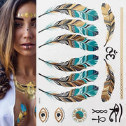 Boho Metallic Gold Feathers Festival Temporary Tattoos