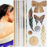 Boho Metallic Gold Feathers Festival Temporary Tattoos