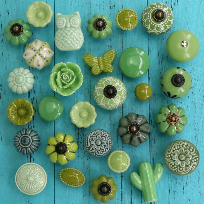Add A Spot Of Green - One Ceramic Knob Dresser Cabinet Furniture Hardware