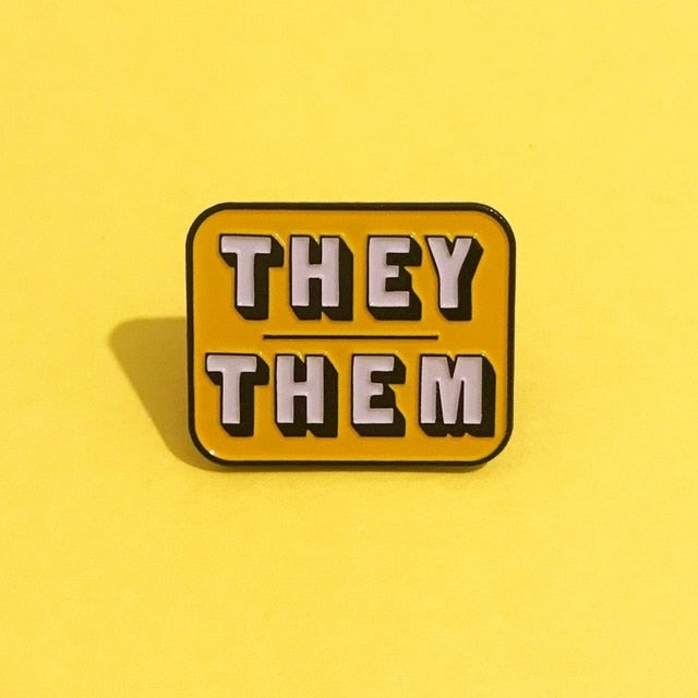 They/Them Pronouns Enamel Pin Badge - Yellow / Purple