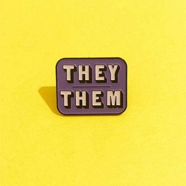 They/Them Pronouns Enamel Pin Badge - Yellow / Purple