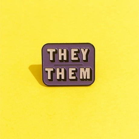 They/Them Pronouns Enamel Pin Badge - Yellow / Purple