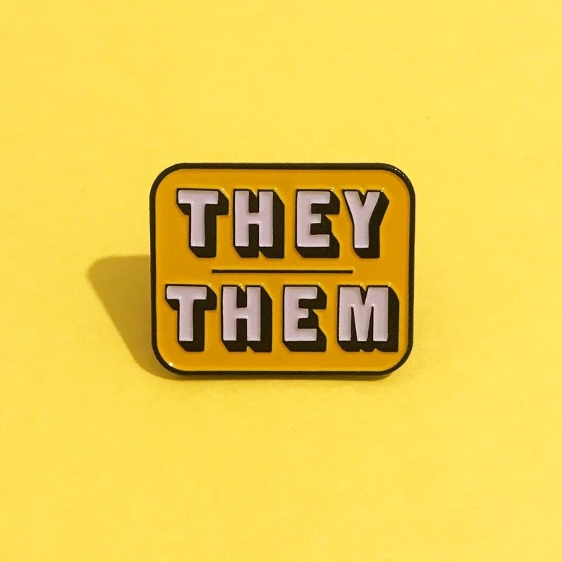 They/Them Pronouns Enamel Pin Badge - Yellow / Purple