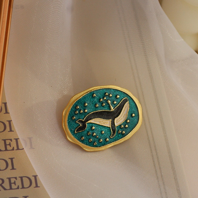 Oval Starry Sky Brooches Whale, Forest, Galaxy