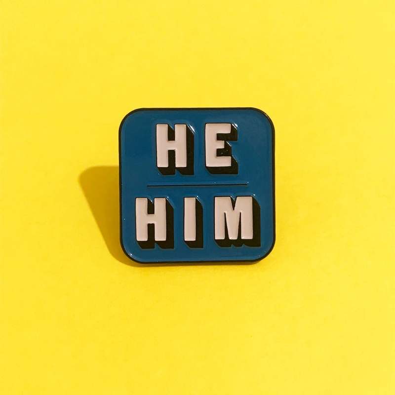 He/Him Pronouns Enamel Pin Lapel Pins Badge - Blue / Orange