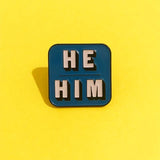 He/Him Pronouns Enamel Pin Lapel Pins Badge - Blue / Orange