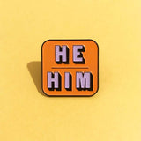 He/Him Pronouns Enamel Pin Lapel Pins Badge - Blue / Orange