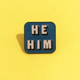 He/Him Pronouns Enamel Pin Lapel Pins Badge - Blue / Orange