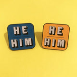 He/Him Pronouns Enamel Pin Lapel Pins Badge - Blue / Orange