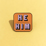 He/Him Pronouns Enamel Pin Lapel Pins Badge - Blue / Orange