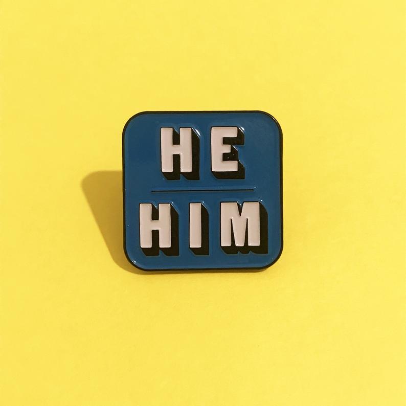 He/Him Pronouns Enamel Pin Lapel Pins Badge - Blue / Orange