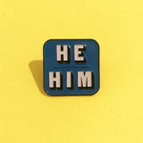 He/Him Pronouns Enamel Pin Lapel Pins Badge - Blue / Orange