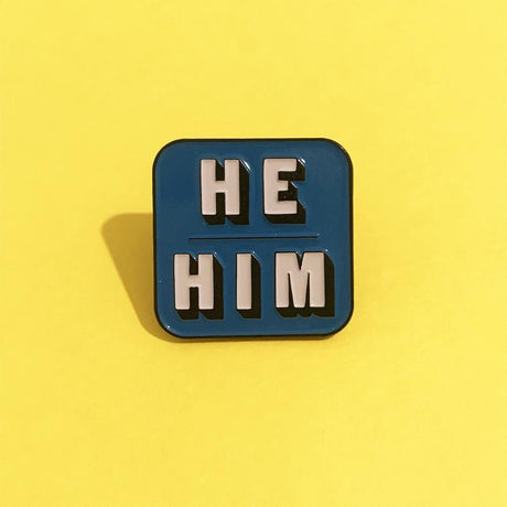 He/Him Pronouns Enamel Pin Lapel Pins Badge - Blue / Orange
