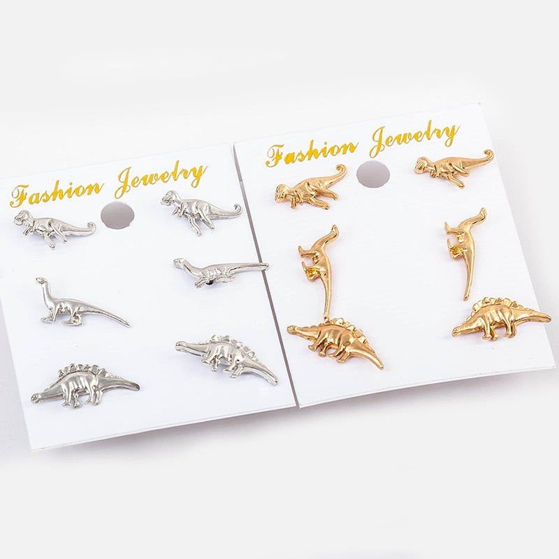 Three Pairs of Dinosaur Stud Earrings