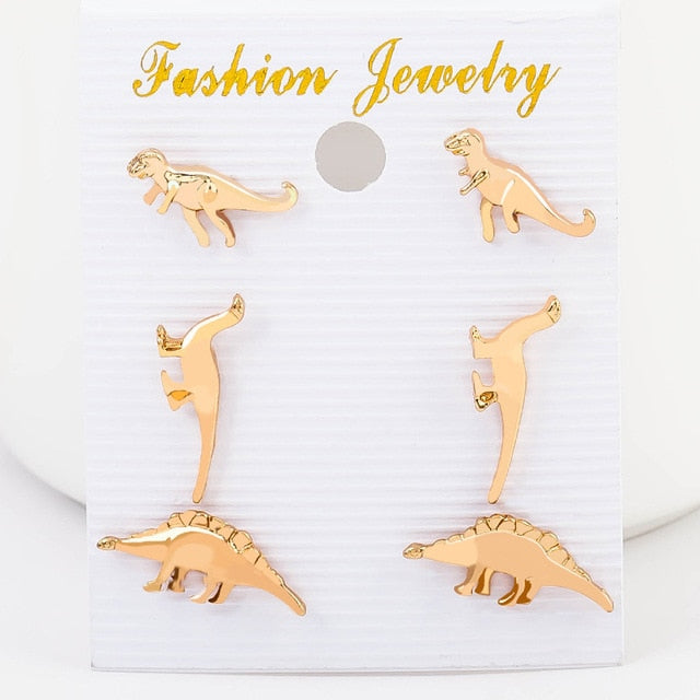 Three Pairs of Dinosaur Stud Earrings