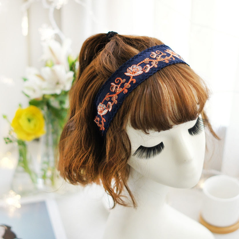 Wide Embroidered Ribbon Boho Hairbands