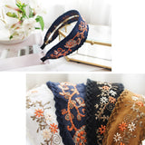 Wide Embroidered Ribbon Boho Hairbands