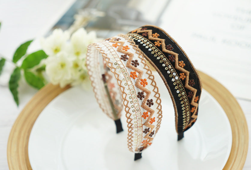 Wide Embroidered Ribbon Boho Hairbands