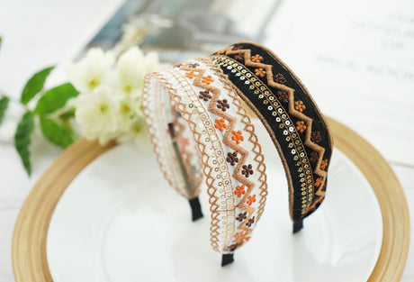 Wide Embroidered Ribbon Boho Hairbands