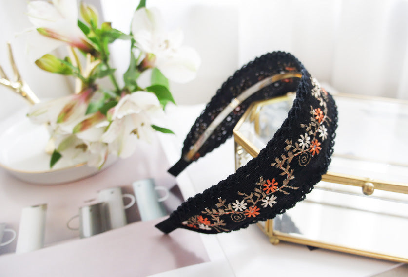 Wide Embroidered Ribbon Boho Hairbands