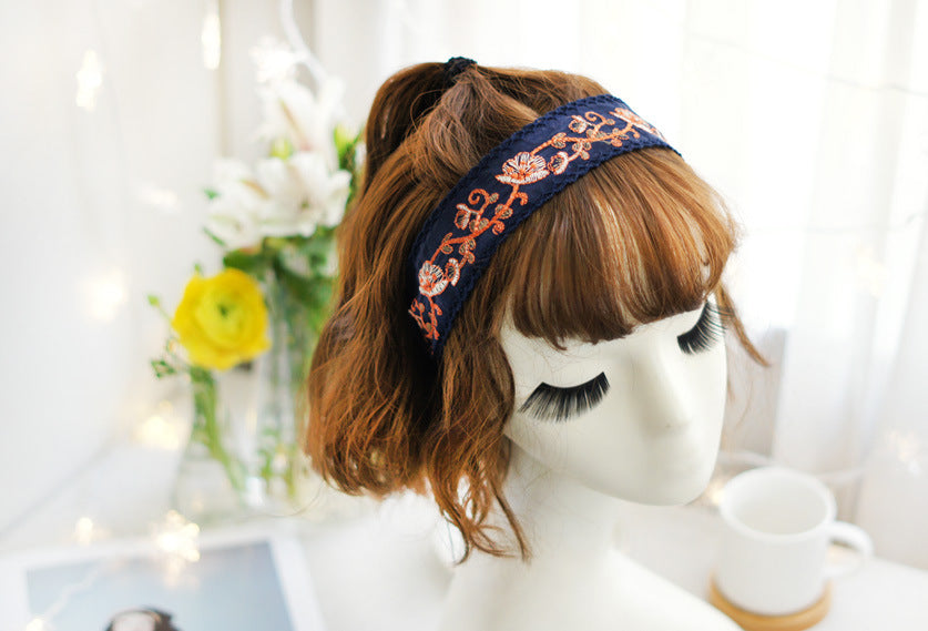 Wide Embroidered Ribbon Boho Hairbands