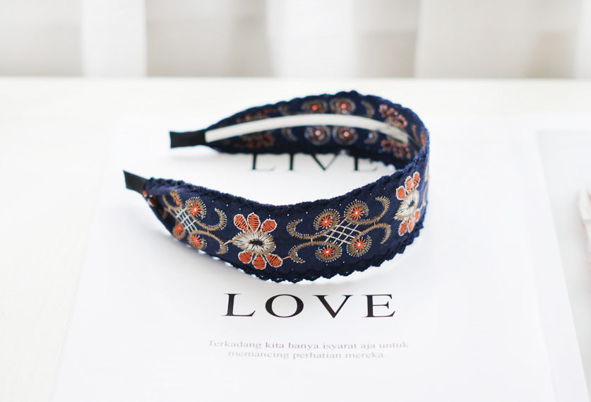 Wide Embroidered Ribbon Boho Hairbands
