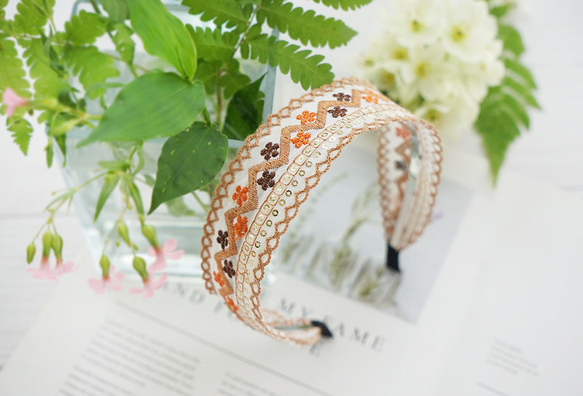 Wide Embroidered Ribbon Boho Hairbands