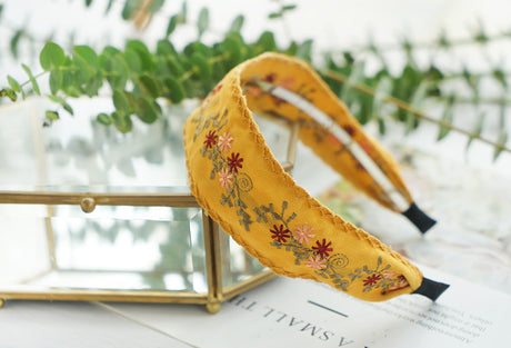 Wide Embroidered Ribbon Boho Hairbands