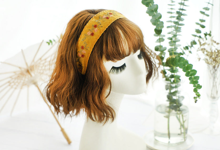 Wide Embroidered Ribbon Boho Hairbands