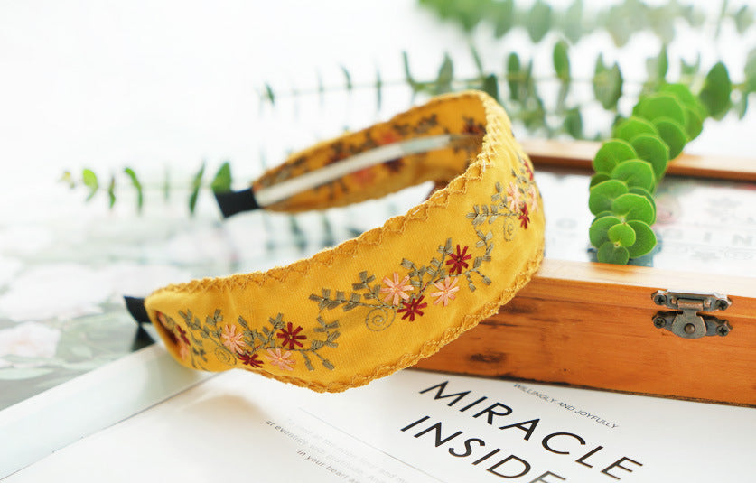 Wide Embroidered Ribbon Boho Hairbands