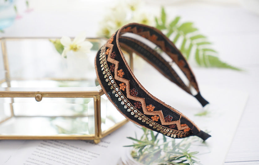 Wide Embroidered Ribbon Boho Hairbands