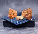 Woodlands Wooden Bowtie + Handkerchief + Cufflinks Gift Sets