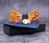 Woodlands Wooden Bowtie + Handkerchief + Cufflinks Gift Sets
