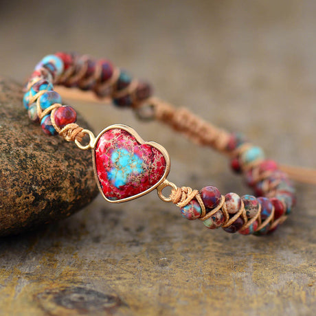 Natural Stone Heart Braided Friendship Bracelets