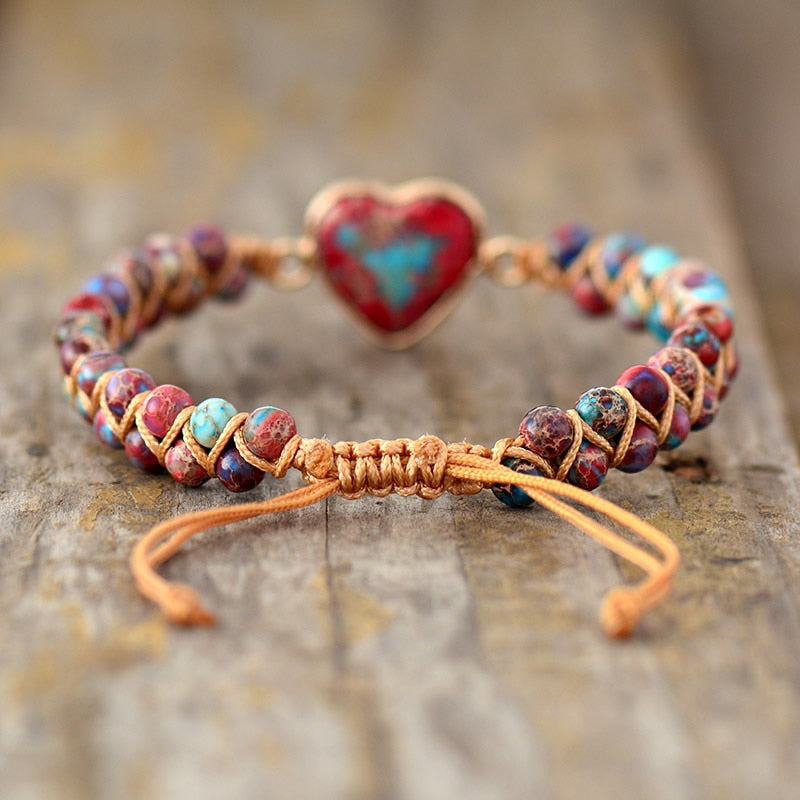 Natural Stone Heart Braided Friendship Bracelets