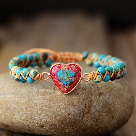 Natural Stone Heart Braided Friendship Bracelets