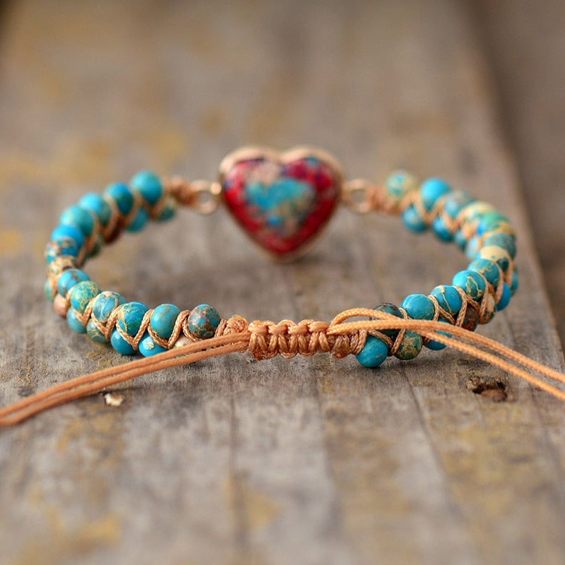 Natural Stone Heart Braided Friendship Bracelets